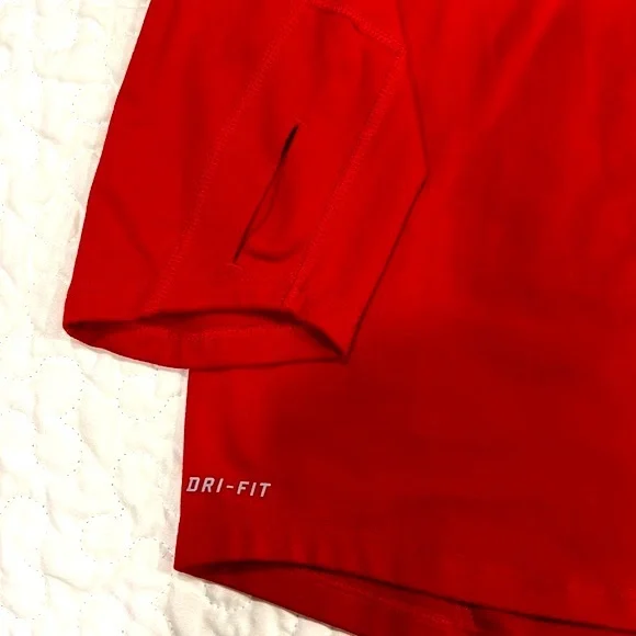 Nike 1/4 zip long sleeve dri fit running shirt red w/ thumb holes curved hem XL - Picture 2 of 4